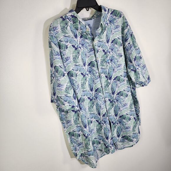 Izod Saltwater Mens Shirt Size 2XLT Blue Palm Button Up Hawaiian Pocket Tropical - Picture 4 of 10